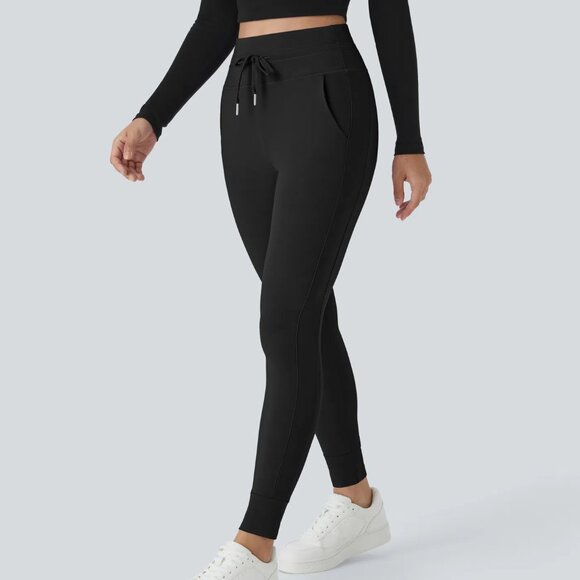 Halara Softlyzero Plush High Waisted Drawstring Plain Full Length Joggers Black - Picture 3 of 10